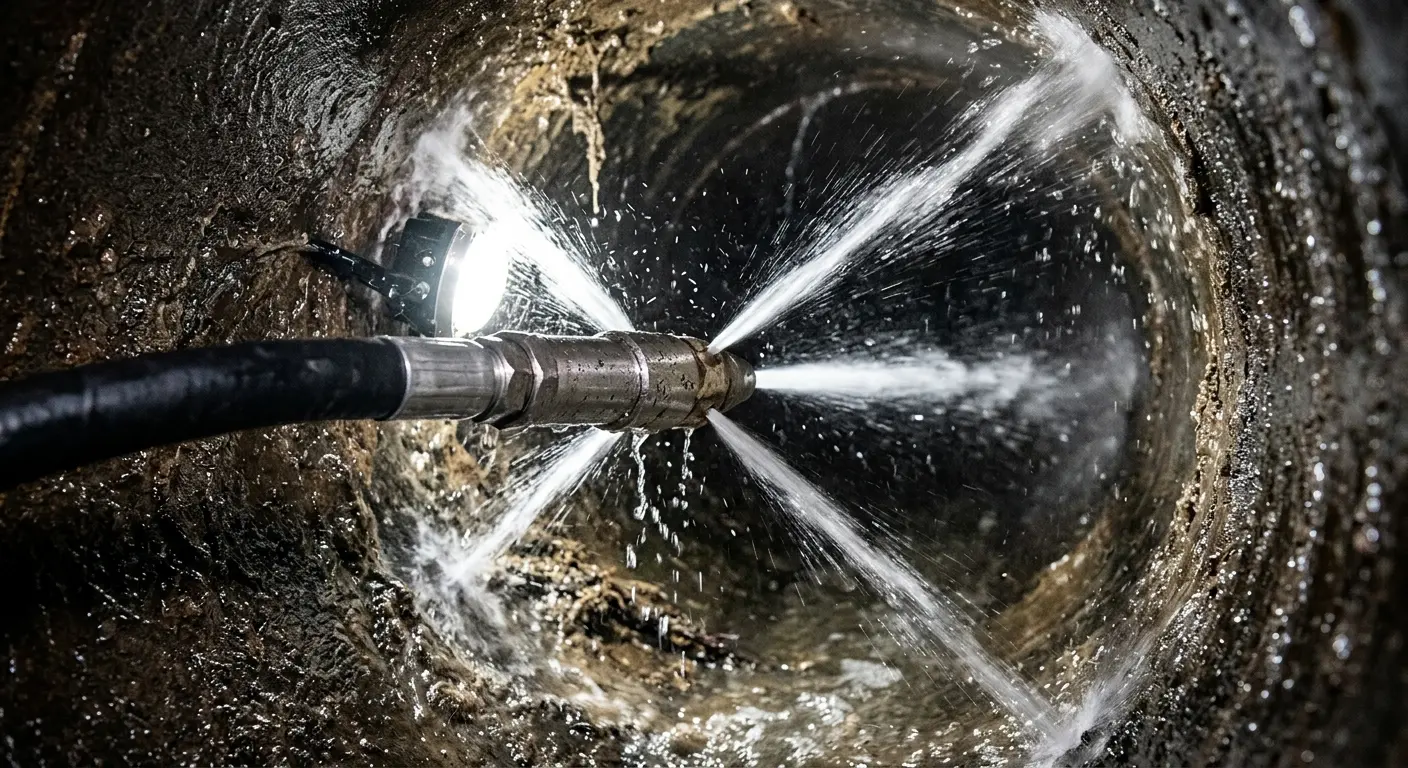 High-pressure hydro jetting nozzle cleaning sewer pipe for Sewer Cleanout in Waldorf